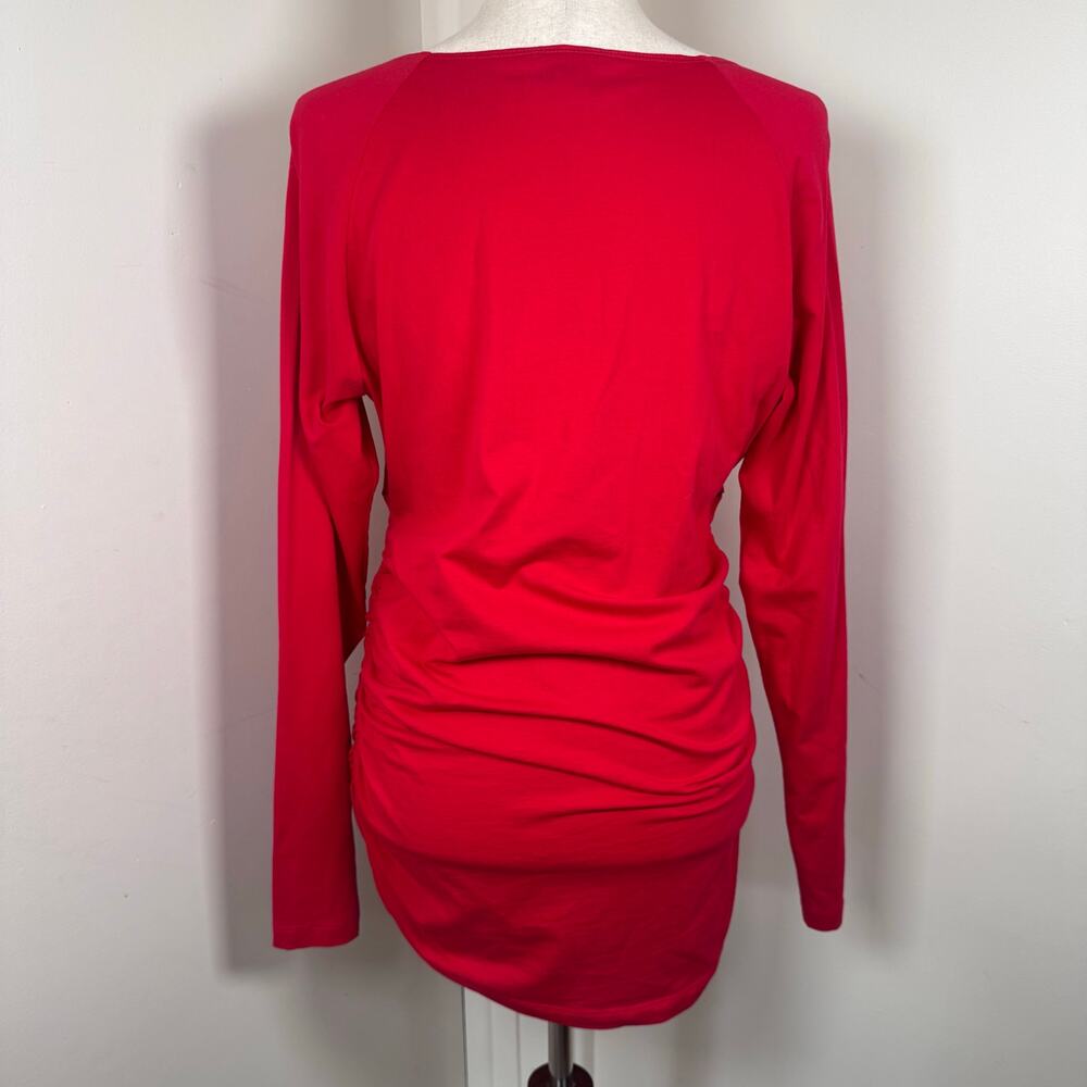 Sundance Vanessa Faux Wrap Top Red Ruched V-Neck Long Sleeve Women’s L - Picture 2 of 7
